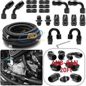 8AN Black Nylon E85 PTFE Fuel Line 20Ft w/6 18 Fittings Hose Kit AN 8 fuel line - Bild 1 von 12