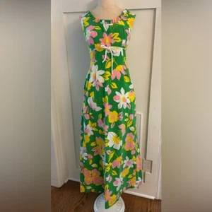 Vintage Princess Kaiulani bright floral Hawaiian Boho hippie dress - Picture 1 of 8
