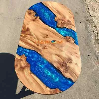 Oval Blue Epoxy Resin River Table Top Outdoor Decor Furniture Kitchen Table Tops - Image 1 of 4