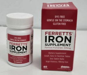Ferrets Iron Supplement Ferrous Fumarate 60 Tablets 325mg Exp 4/26 - Picture 1 of 9