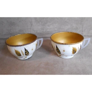 Vintage Metal Tea Cups Gold & Black Wheat Pattern Atomic Starburst Ohio Art Co - Picture 1 of 7