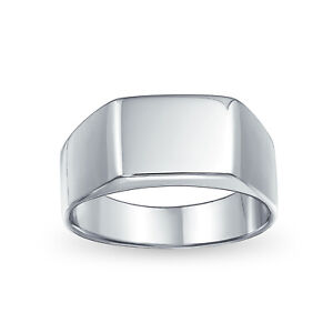 Simple Mens Wide Engravable Rectangle Signet Ring 925 Sterling Silver