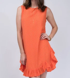 Uncle Frank Size Small Sleeveless Polka Dot Ruffle Hem Mini Dress Orange - Picture 1 of 5