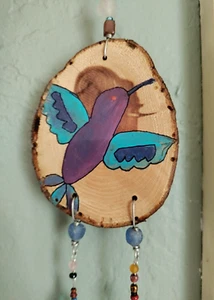 Painted Humming Bird Sun Catcher Wind chime Mobile Window Art Boho Gift wood - Picture 1 of 8