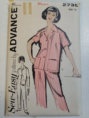 Pajamas Sleep Top Bottoms 12 Advance 2735 Sewing Pattern Cut VTG - Image 1 of 4