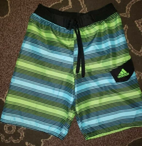 Youth Boys Adidas Swim Trunks Swimming Size M Pocket Logo Striped - Picture 1 of 3