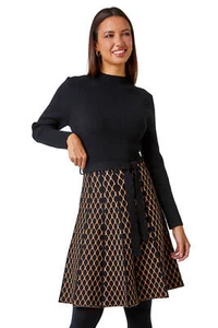 Contrast Skirt Ribbed Jumper Dress For Women UK - Ladies Roman Originals - Picture 1 of 12