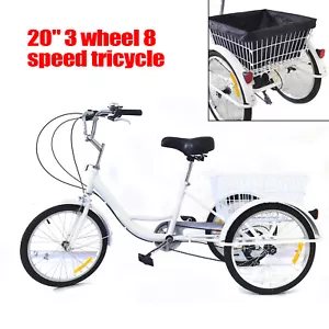 20 Zoll Dreirad für Erwachsene Dreirad 8-Gang 3 Räder Fahrräder Trike mit Korb - Bild 1 von 16