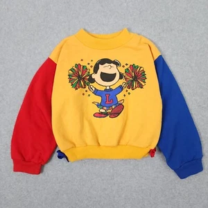 Vintage Peanuts Sweatshirt Girls 6X 90s Cheerleader Lucy Colorblock USA Kids - Picture 1 of 6