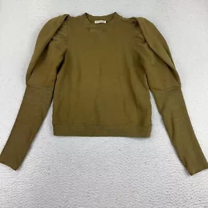 Ulla Johnson Sweatshirt Womens Small Philo Puff Sleeve Olive Green Cotton Casual - Picture 1 of 7