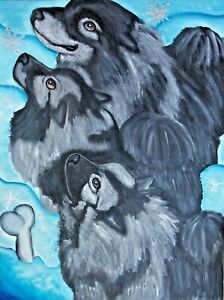Keeshond Winter Intrigue Dog Art Print 5x7 Collectible Signed by Artist Ksams