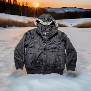 Akademiks Puffer Jacket Womens S Chest Black Down Hood Faux Fur Streewear - Picture 1 of 22