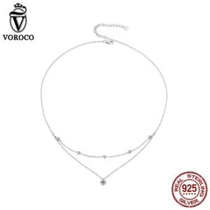 Collar Voroco Plata de Ley 925 0.5CT Moissanita Doble Capa Mujer Joyería - Imagen 1 de 13