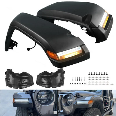 4PCS Guards Front Black Fender Flares W/ Lights For Jeep Wrangler JL JLU 18-24 Foto 1 de 4