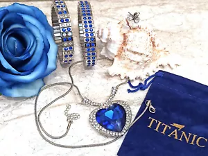 Blue Sapphire Jewelry XMAS gift for women Pendant + 2 Bracelets + Earrings HMADE - Picture 1 of 11