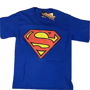 NWT NEW Kids L Superman DC Comics USA MADE 1996 Shield Logo Graphic Shirt VTG - Picture 1 of 10