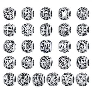 Voroco 925 Sterling Silver Retro A-Z Letter DIY Charm Bead Ball Bracelet Jewelry - Picture 1 of 11
