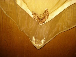 Vintage Gold Seide ENGEL/KIRSCHEN Rechteckig Tischläufer 52" - Bild 1 von 6