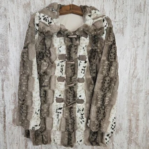 Giacca cappotto pelliccia sintetica vintage Dennis Basso taglia small leopardo neve invernale con toggles - Foto 1 di 18