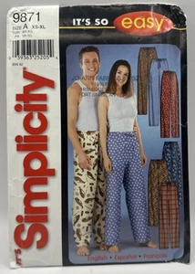Simplicity Pattern 9871 Pajamas Pants Elastic Waist Sleepwear Unisex Size XS-XL - Picture 1 of 3