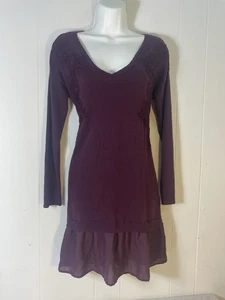 LC Lauren Conrad Pullover Kleid S Rot V-Ausschnitt Langarm Burgund Spitze Neu mit Etikett Transparent - Bild 1 von 6
