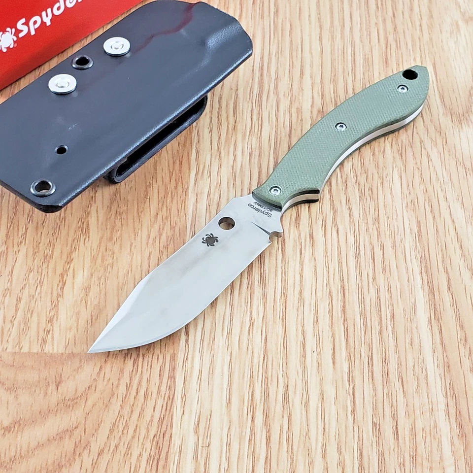 Cuchillo fijo Spyderco Stok 3" 8Cr13MoV acero hoja espiga completa mango verde G10 Foto 1 de 4