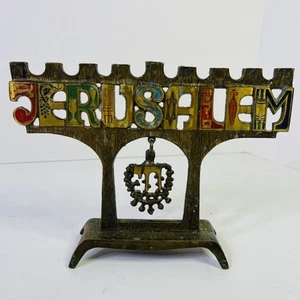 Chai da appendere vintage ottone Gerusalemme Israele Menorah ebraico Israele Hanukkah - Foto 1 di 15