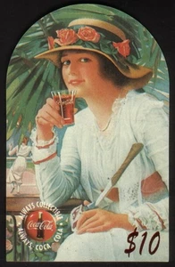 Coca-Cola '95 $10. Top-Rounded Die-Cut: Tennis Woman & Glass of Coke Phone Card - Picture 1 of 2