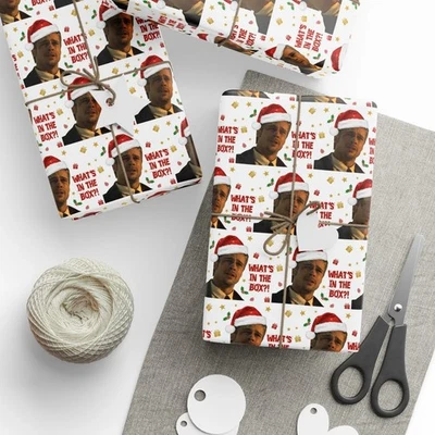 Brad Pitt What's in the Box Wrapping Paper, Funny 90s Movie Se7en Gift Wrap - Image 1 of 4