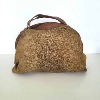 Borbonese Redwall Quail Pattern Suede Leather Dome Handbag Bag Boho Brown Large - Image 1 of 4
