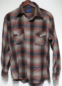 vtg Pendleton GRAY SHADOW PLAID Wool Western Shirt MED 2000s Red Black Cowboy M - Picture 1 of 11