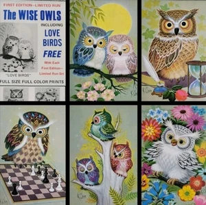 Vtg K CHIN OWL LITHO PRINTS 1973 DONALD ART CO. Exclusive Love Birds - Picture 1 of 16