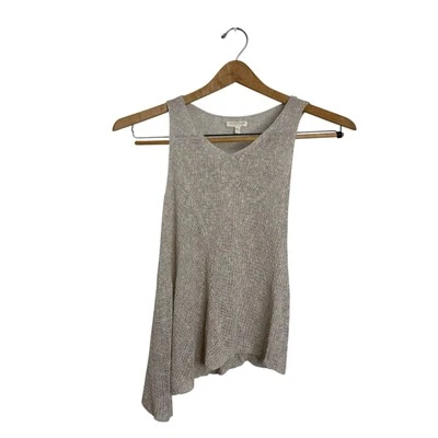 EILEEN FISHER Linen Blend Open Stritch Knit Tank Top High-Low Oatmeal Size PP - Image 1 of 4