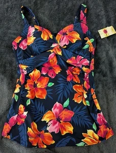Lands' End Tropical Floral Shirred Tankini Top Only Size 8 NWT - Picture 1 of 16
