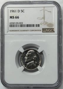1961 D Jefferson Nickel ~ NGC MS 66 - Picture 1 of 2