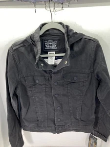 Levi's Durability Denim Jacket Boys Large Black Cordura Hooded Button Front NWT - Picture 1 of 16