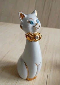 Estatuilla de gato sentado con joyas de colección Capodimonte Italia Collezione Polaris Swarovski - Imagen 1 de 13