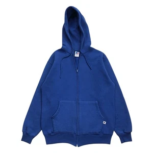 Vintage Russell Athletic Hoodie Mens Medium M Blue Full Zip Sweatshirt Blank USA - Picture 1 of 3