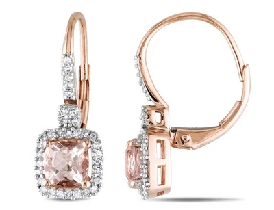 Morganite & Diamond Earrings 1.30 Carat (ctw) 10K Rose Gold - Image 1 of 4