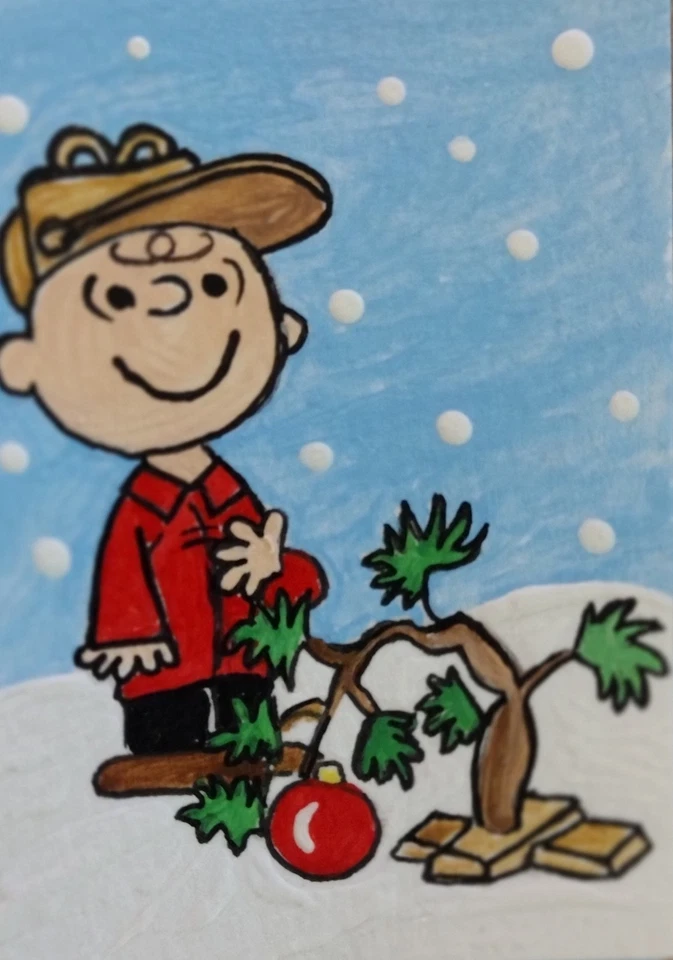 3.5"X2.5" Artist Trading Card peanuts Charlie Brown HAND PAINTED ACRYLIC  - Image 1 of 1
