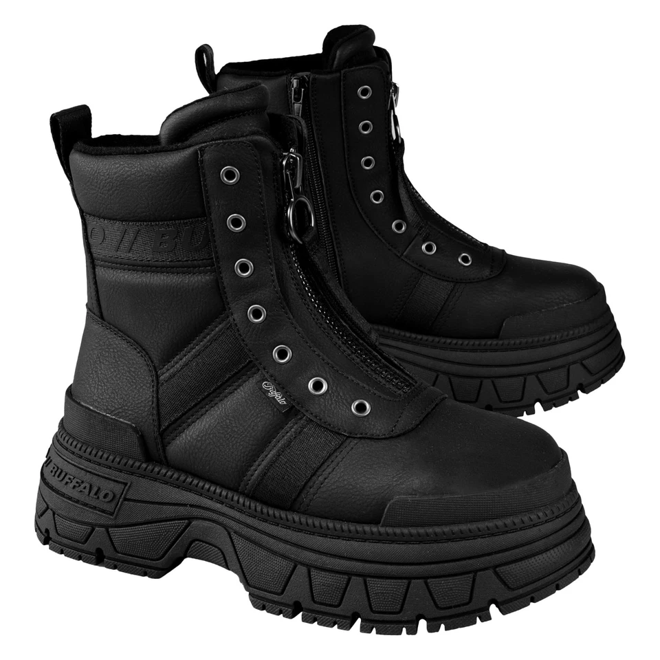 Buffalo Damen Stiefel Schuhe Schnürschuh Stiefeletten Fusion Front Zip