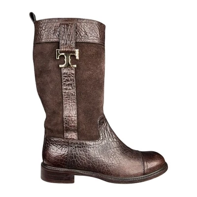 Botas Tory Burch para mujer Corey de cuero marrón gamuza media pantorrilla talla EE. UU. 7,5 Foto 1 de 4