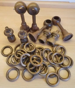 HOLZ 40 x Gardinenringe & 4 x Wandhalterung & 4 x Endstücke gebraucht - Bild 1 von 6