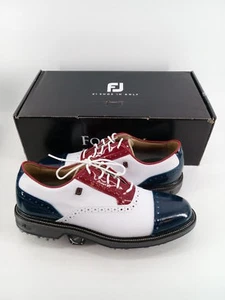 Footjoy Myjoys Premiere Series Tarlow Golf Shoes White Red Blue Patent 7 Narrow - Picture 1 of 1