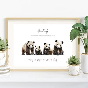 Panda Familiendruck, personalisierter Porträtdruck mit beliebigen Namen - Bild 1 von 5