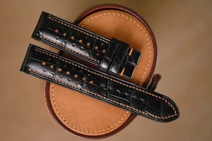 Handmade watch strap watch band size orange stitching 21/18 (can change size) - Picture 1 of 5