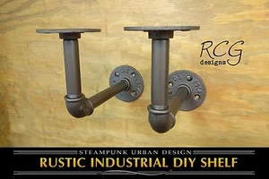 Pair 4x6" L Brackets DIY Pipes (10"-12" deep shelf) urban steampunk rustic decor - Picture 1 of 5