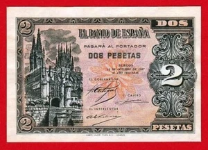 2 Pesetas, 1937 ''Burgos'' Serie A, SC-, Leves manchitas del tiempo en margen. - Picture 1 of 2