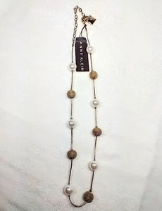 Necklace by Anne Klein Gold Tone Pearl and Gold Tone Textured Balls 8-9" Signed - Picture 1 of 6