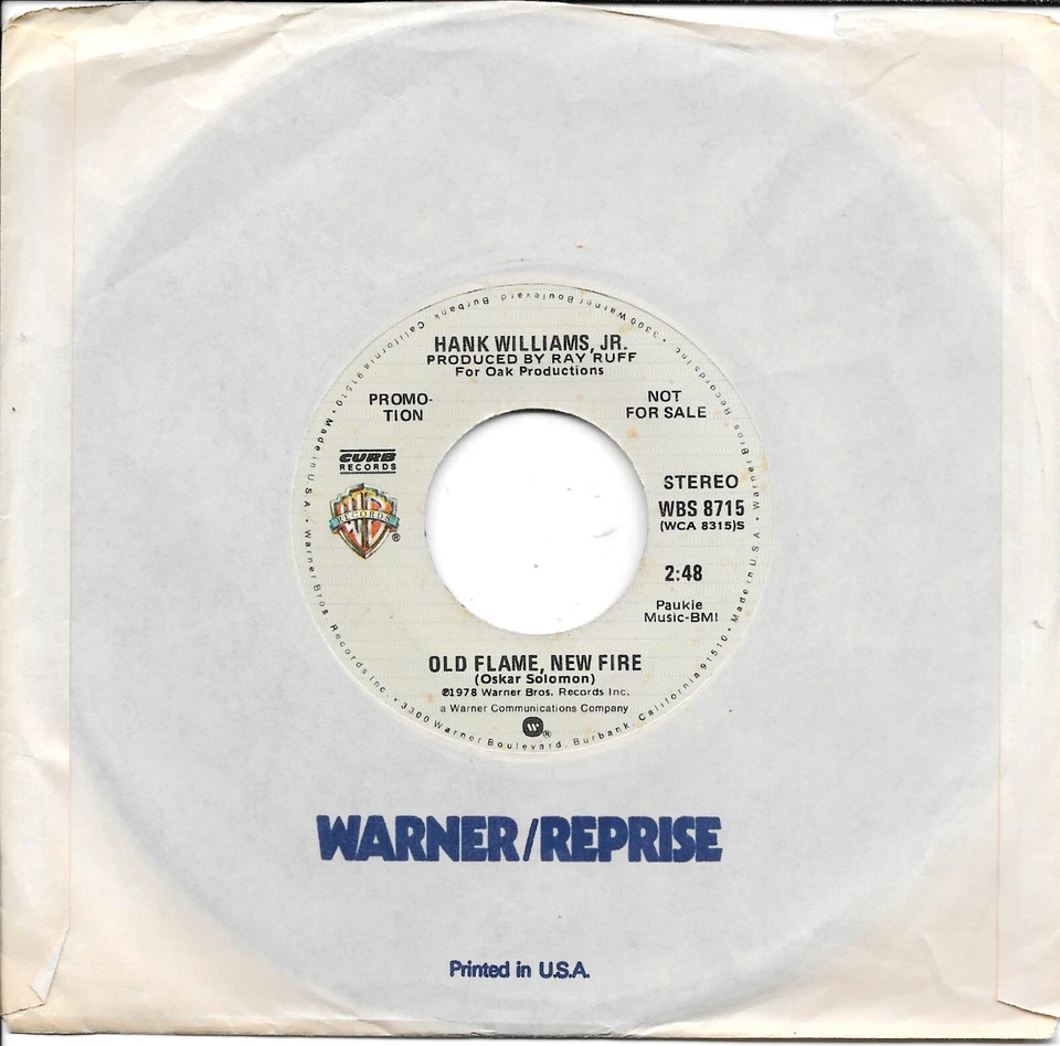 HANK WILLIAMS JR.  Old Flame New Fire  rare promo 45 from 1978 - Image 1 of 1